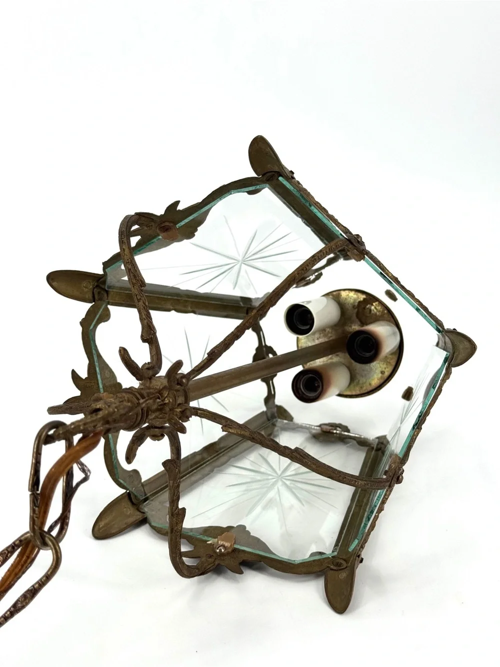 Antique French Rococo Style Brass Birdcage Lantern Pendant Light